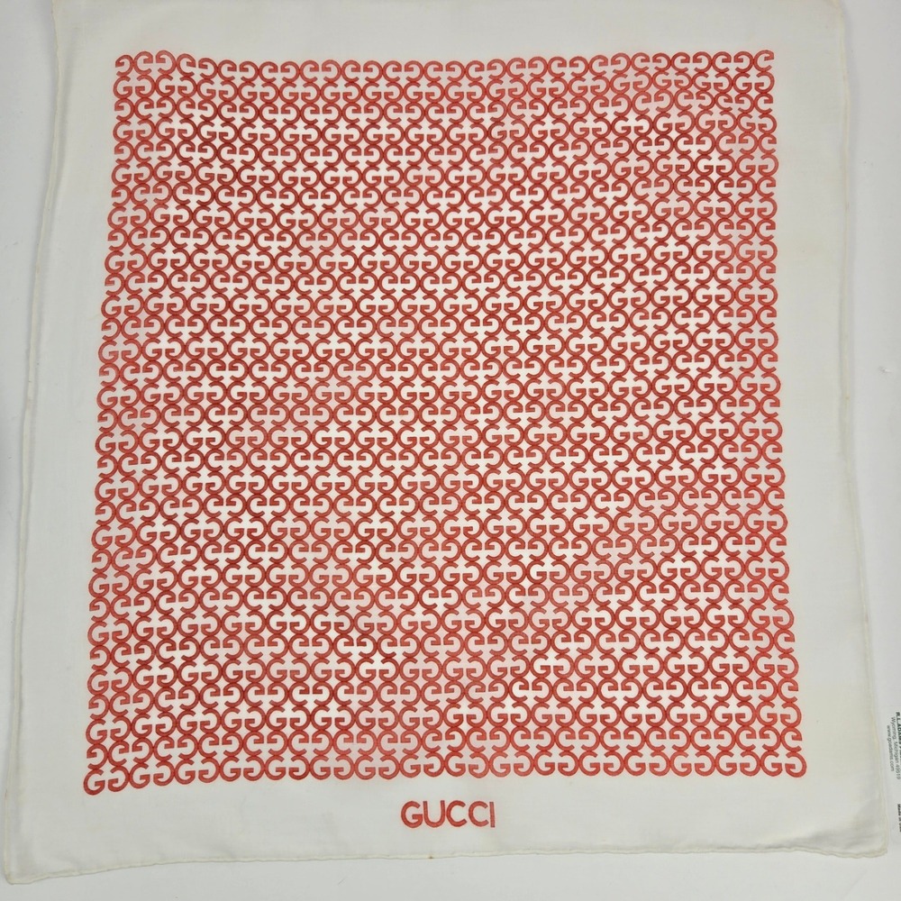 Vintage Gucci Handkerchief Orange Monogram G Fine Cotton Gauze Pocket Square Box